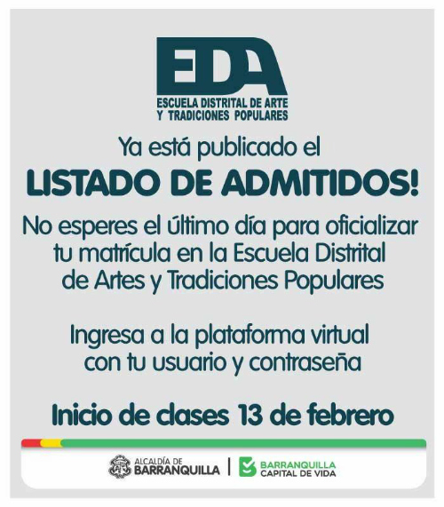 Banner informando listado de admitidos a la EDA.