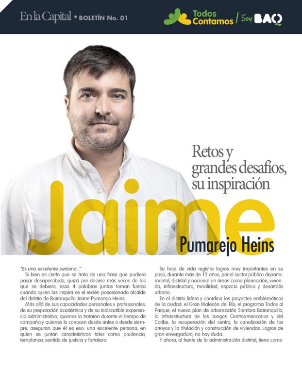 Flyer con informacion sobre Jaime Pumarejo