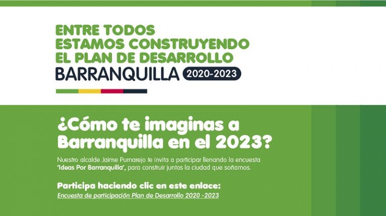 Flyer de todos contamos con informacion de mesas de trabajo del plan de desarrollo