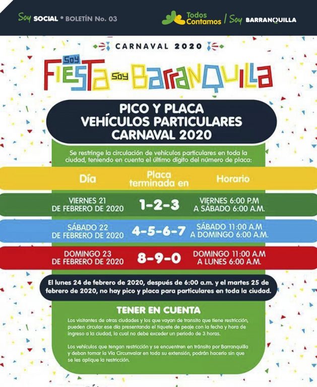 Flyer de todos contamos con informacion del carnaval 2020