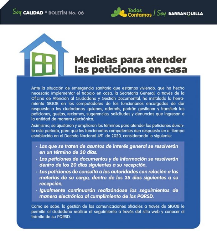 Flyer Todos contamos informacion Medidas para atender peticiones en casa