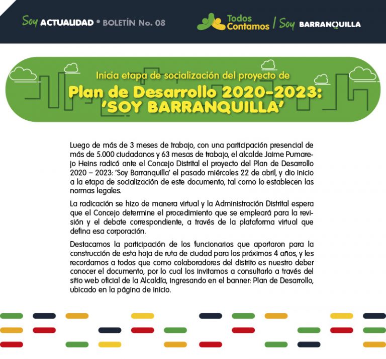 Flyer todos contamos con informacion del Plan de Desarrollo