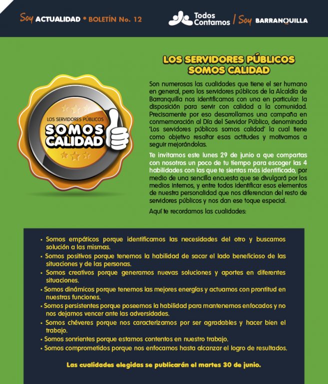 Flyer de todos contamos con informacion de los servidore publicos de calidad