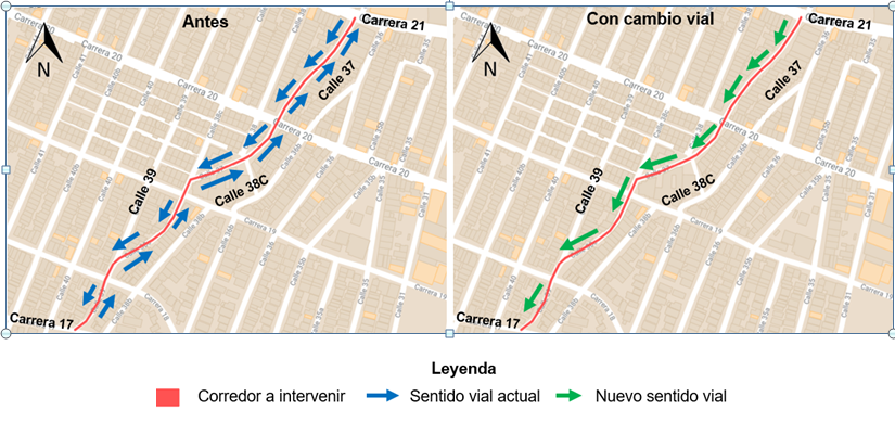 Mapa cambios sentido vial