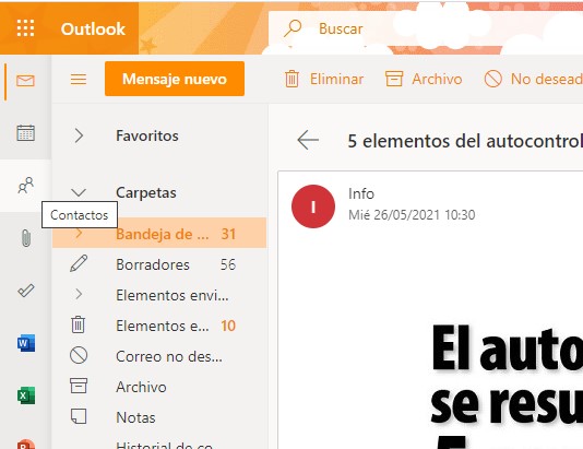 Pantallazo correo ubicación contactos