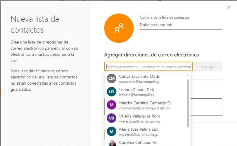 Pantallazo correo direcciones contactos