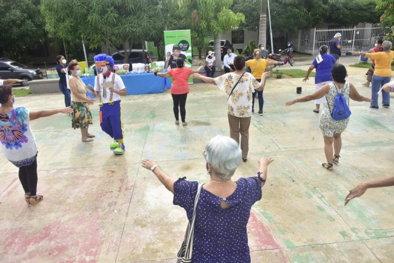 Un grupo de adultos mayores haciendo ejercicio en parque 