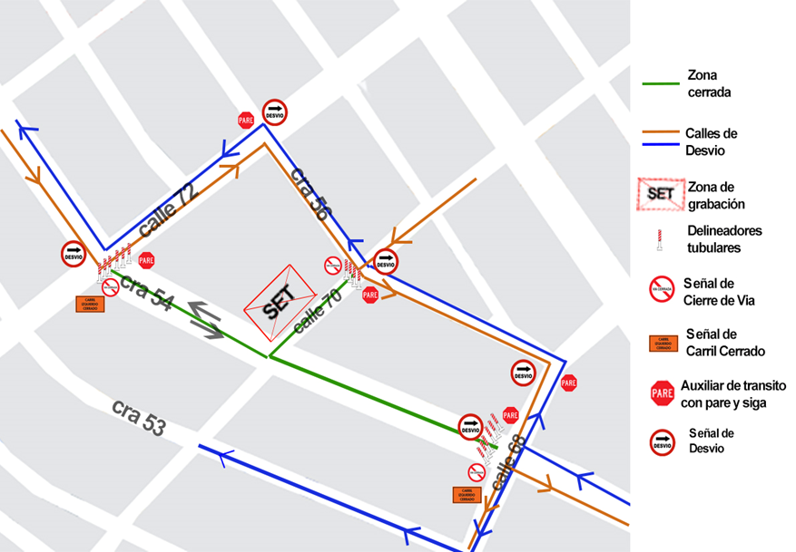 Mapa cierre de vías por filmación.