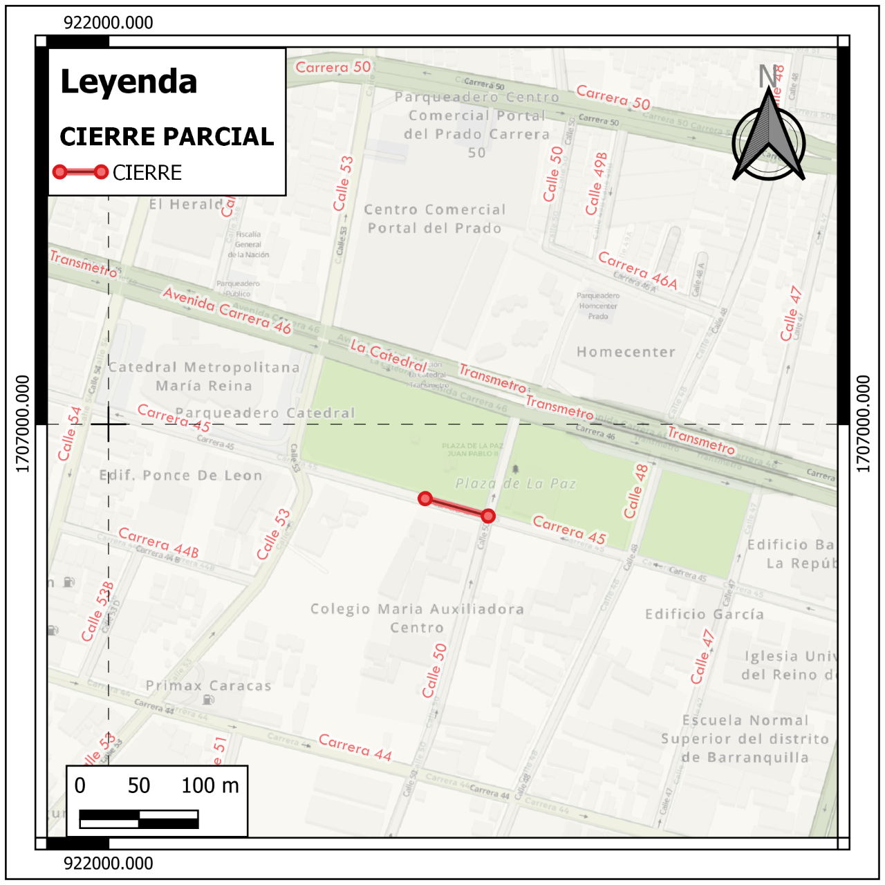 Mapa de cierre de vías.