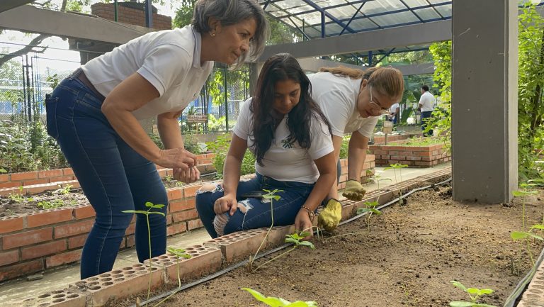 Mujeres sembrando en el Jardín Botánico