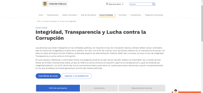 Pantallazo de la información del taller de transparencia y