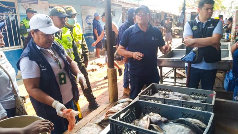 Funcionarios de Salud realizando inspeccion a una pescaderia