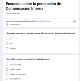 Pantallazo encuesta de percepción de Comunicación Interna