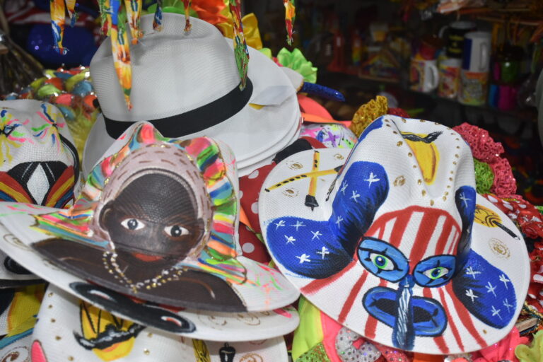 Muestras de sombreros decorados con temas de carnaval