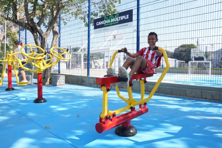 Niño ejercitándose en Gimnasio biosaludables parque Las Palmeras