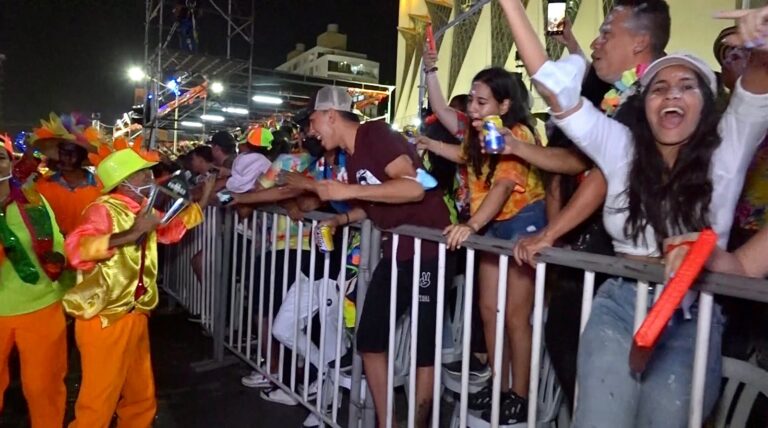 Grupo de personas viendo un desfile nocturno de Carnaval