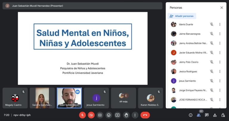 Captura de imagen de videoconferencia sobre salud mental en niños y dolescentes.