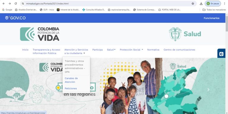 Captura de pantalla portal minsalud