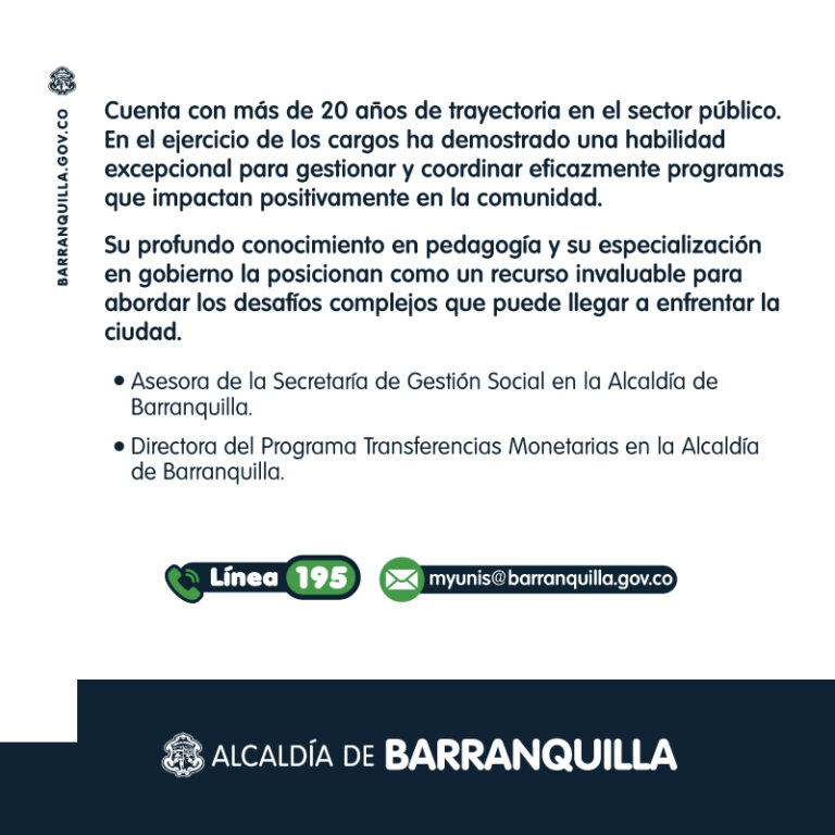 Hoja de vida de la Gerente de Desarrollo Social, María Eugenia Yunis,