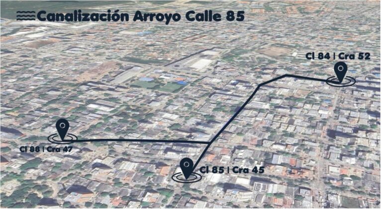 Mapa de malla vial obra de canalización Arroyo calle 85