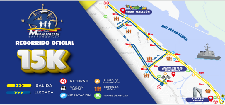 Esquema del recorrido que tomará la carrera atlética 15K.