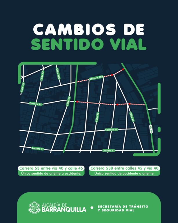 Pieza de información del Cambio de sentido vial carreras 53 y 53b.