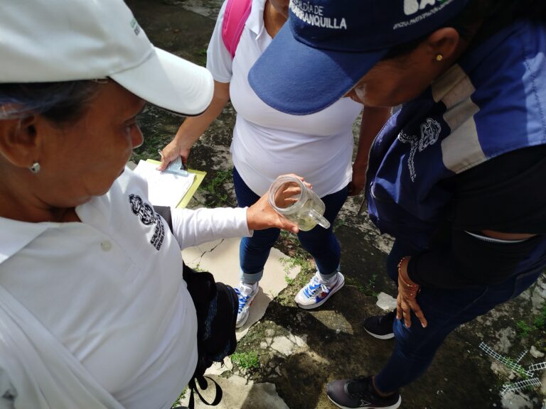 Visitadoras en jornadas contra el dengue, observando el agua