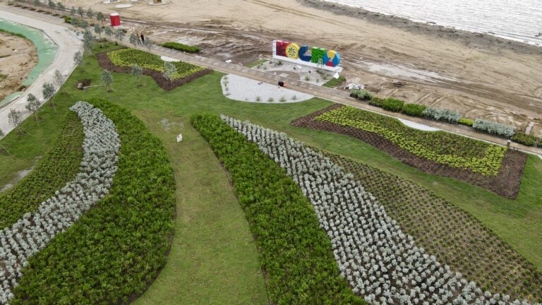 Vista de embellecimiento de zonas verdes en playa de Puerto Mocho.