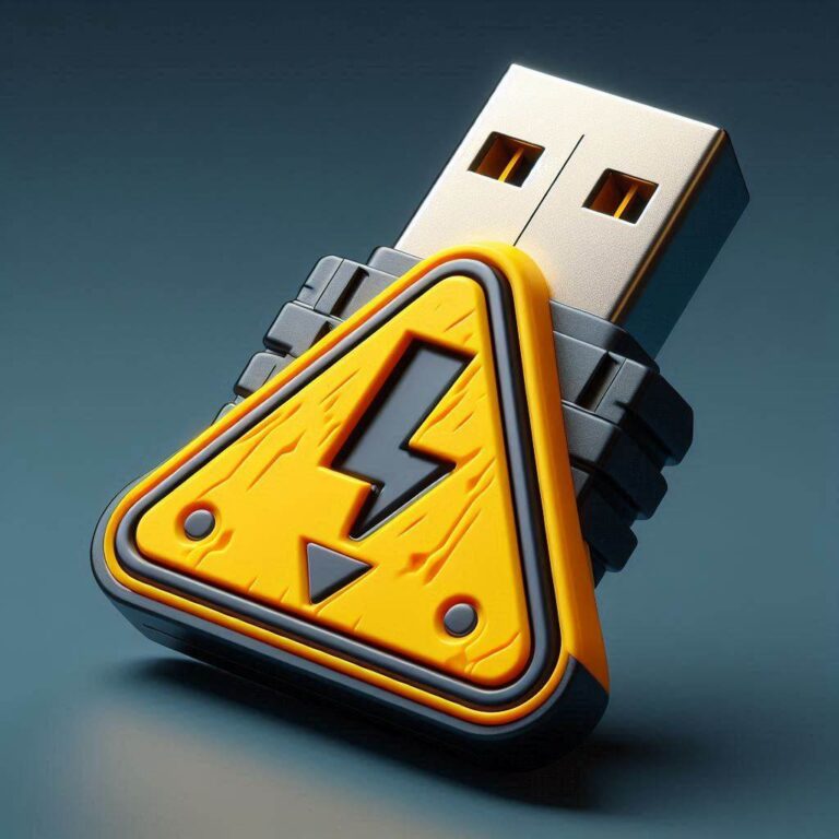 Dispositivo USB extraible, con un simbolo de alerta