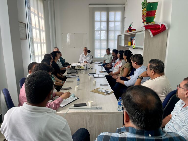 Grupo de personas sentadas alrededor de una mesa en una reunión del Consejo, presidida por el secretario de Cultura Juan Ospino.