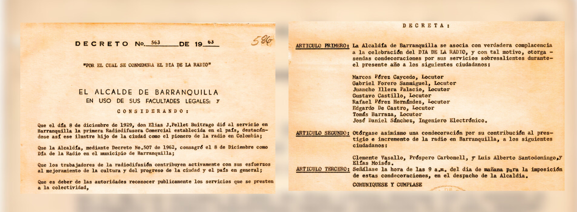 Decreto 563 de 1963 que reposa en el Archivo Histórico de Barranquilla.