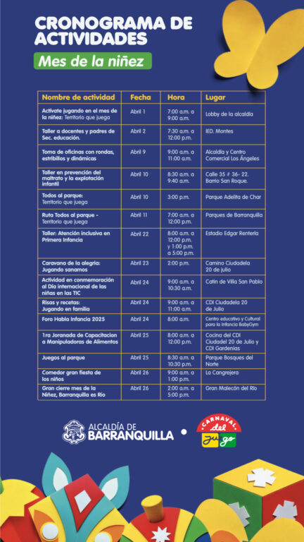 Cronograma de actividades carnaval de juego.