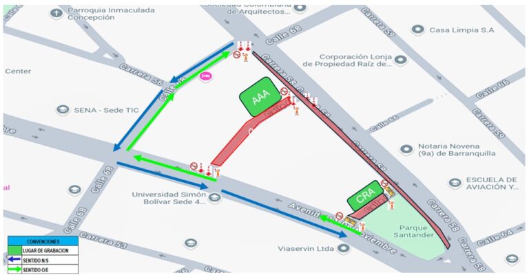 Mapa de cierres viales por grabación de la serie Medusa