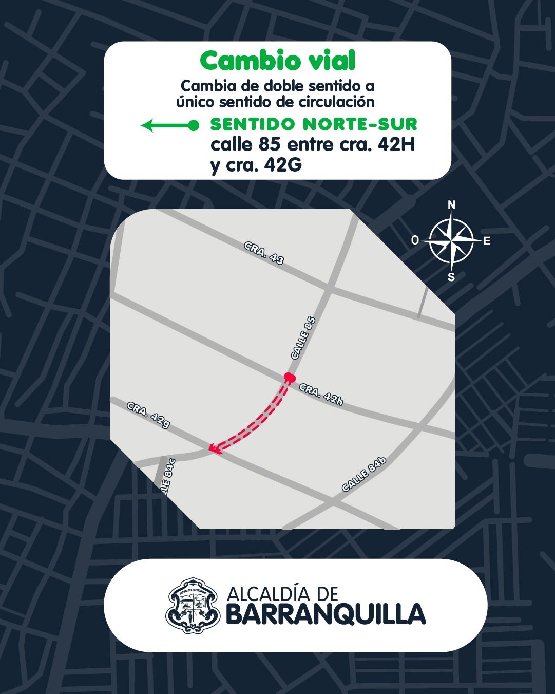 Mapa cierre vial calle 85 cra 42H