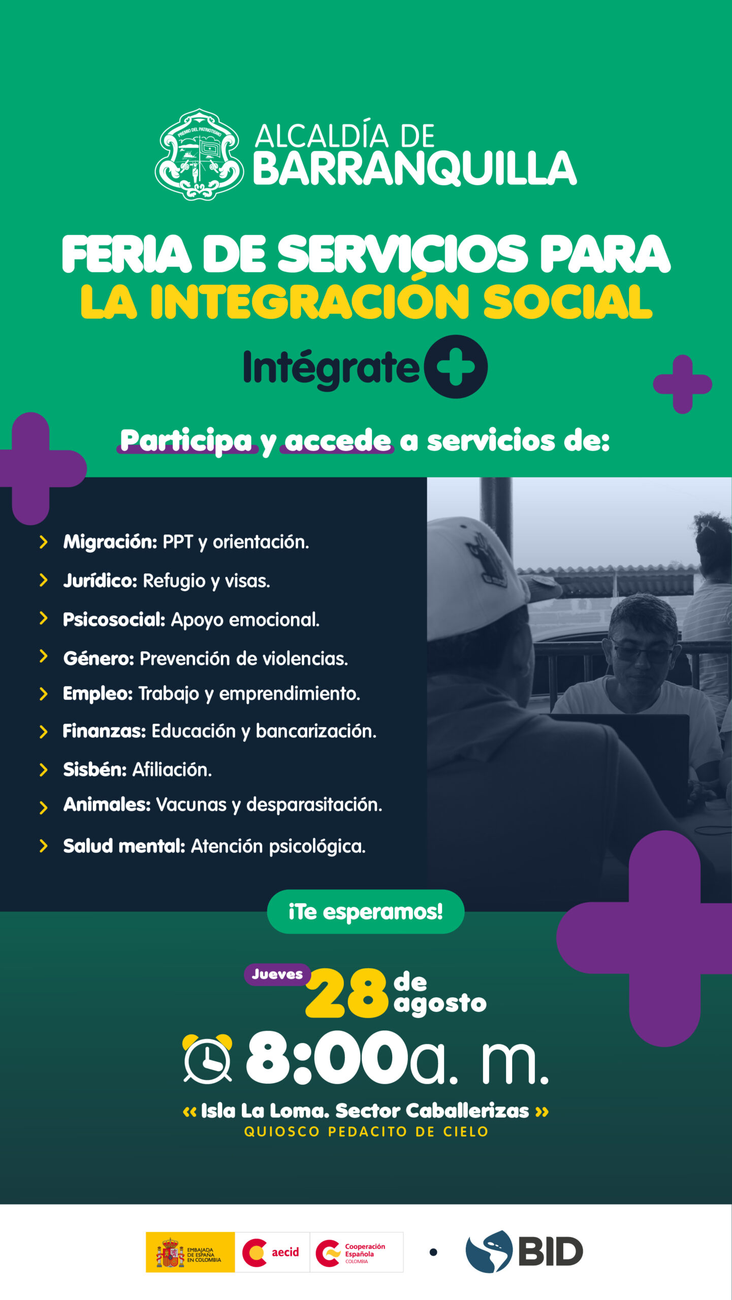 Poster de la Feria de Servicios para la población migrante, desplazada y de acogida