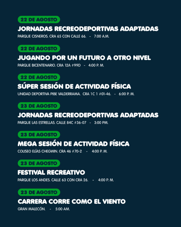 imagen descriptiva con agenda de nuestra oferta deportiva del 16 al 23 de agosto