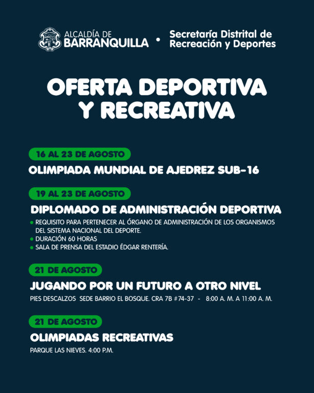 imagen descriptiva con agenda de nuestra oferta deportiva del 16 al 23 de agosto
