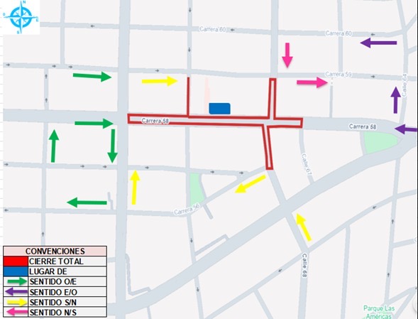 Mapa de cierre vial