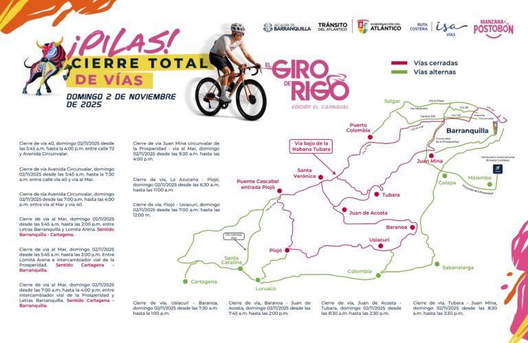 volante cierre total de vias del Giro Rigo