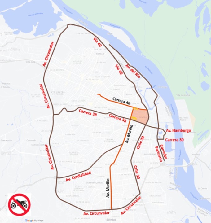 mapa prohibición de circulación de motos zona centro